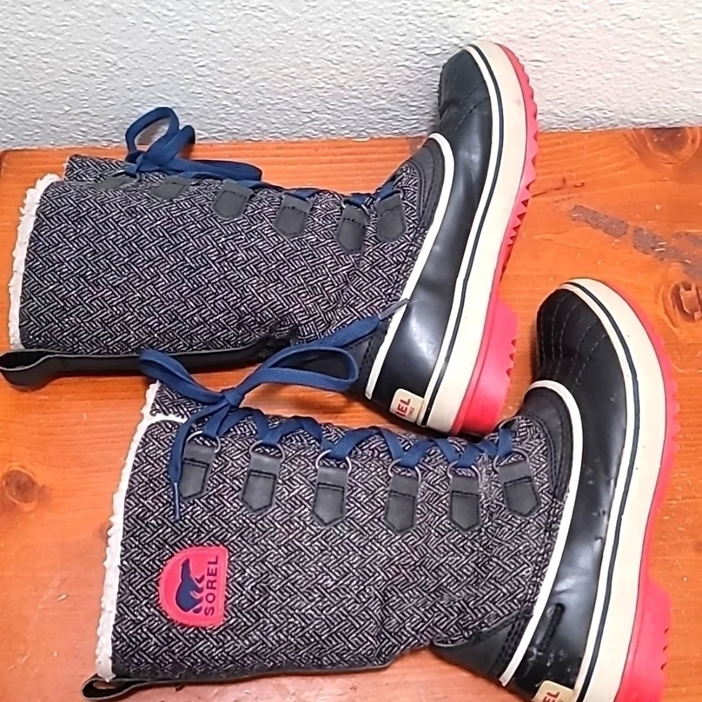 Sorel Tofino Waterproof Winter Boots Womens‎ 5 Black Grey Pink NL2028-591